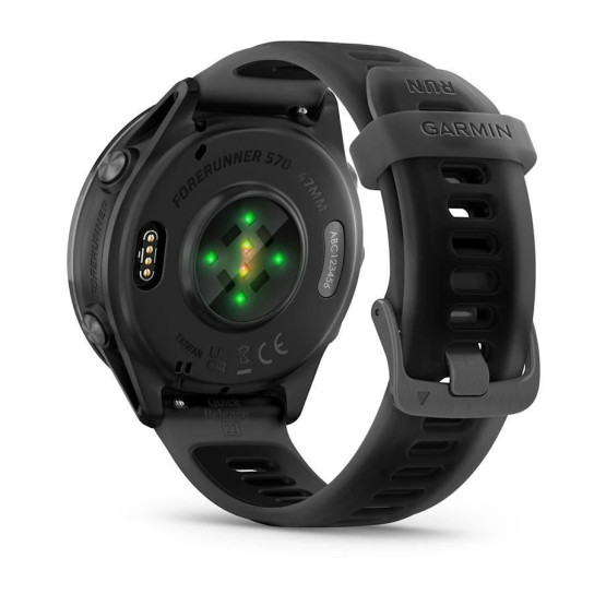 Смарт-годинник Garmin Forerunner 570 (47 мм), алюмінієвий безель сланцево-сірого кольору з чорним ремінцем