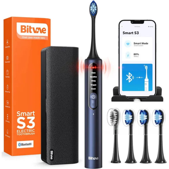 Електрична зубна щітка Bitvae S3 Smart 4 насадки та футляр темно-синій