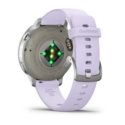 Смарт-годинник Garmin Venu 4 41 мм Silver з барвінковим силіконовим ремінцем