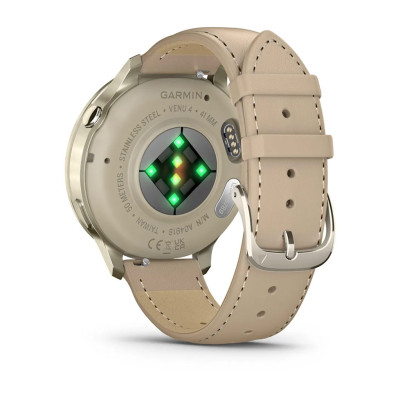 Смарт-годинник Garmin Venu 4 41 мм Lunar Gold з бежевим силіконовим та світло-піщаним шкіряним ремінцем 