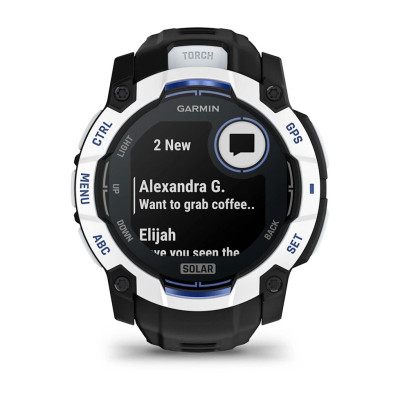 Смарт-годинник Garmin Instinct 3 50 мм Solar Whitestone/Black-Blue (білий корпус, чорно-синій ремінець)
