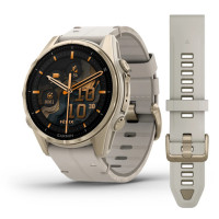 Смарт-годинник Garmin Fenix 8 43 мм AMOLED Сапфір Туманно-сірий/М'яке золото з шкіряним ремінцем QuickFit 20 мм