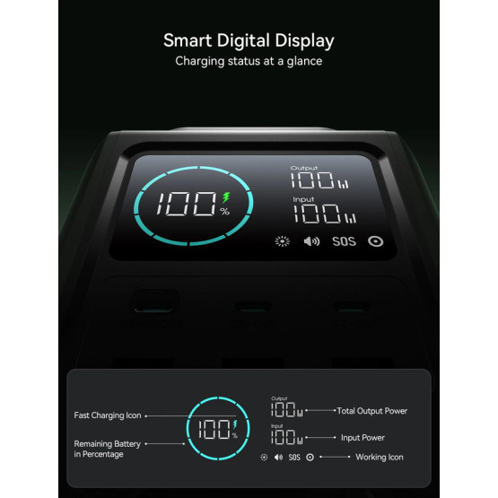 JOYROOM PD100W з нічником, портативний акумулятор великої ємності 75000мАг, зелений