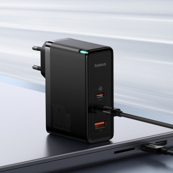 Зарядний пристрій блок та кабель Baseus GaN 5 Pro 160W 1U+2C чорний