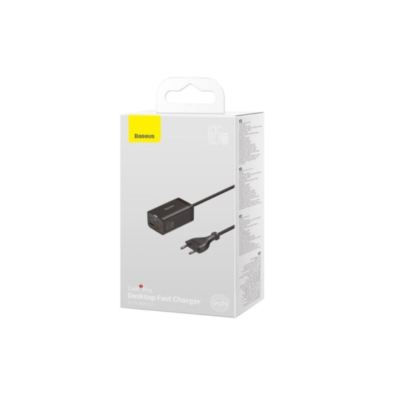 Мережевий зарядний пристрій Baseus Desktop Charger GaN5 Pro 65W 2xUSB 2xType-C Black + кабель 100W type-C-type-C в комплекті Мережевий зарядний пристрій Baseus Desktop Charger GaN5 Pro 65W 2xUSB 2xType-C Black + кабель 100W type-C-type-C в комплекті