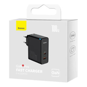 Сетевой зарядный устройство Baseus GaN5 Pro Fast Charger Type-C+USB 100W Black