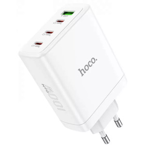 Зарядный устройство Hoco N31 100w GaN PD 3xUSB-C/USB-A ports fast charger + USB-C to USB-C cable white