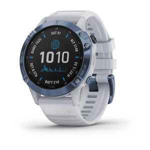 Часы Garmin Fenix 6 Pro Solar Edition Mineral Blue Titanium with Whitestone Band