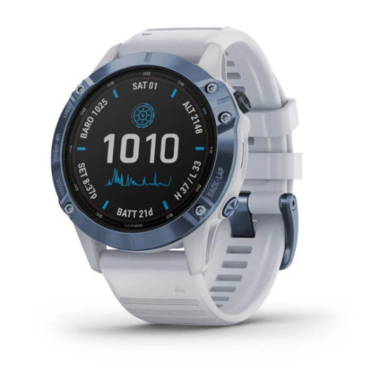 Годинник Garmin Fenix 6 Pro Solar Edition Mineral Blue Titanium with Whitestone Band