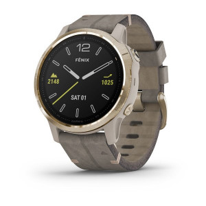 Часы Garmin Fenix 6S Sapphire Light Gold-tone with Shale Gray Leather Band