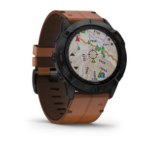 Часы Garmin Fenix 6X Sapphire Black DLC with Chestnut Leather Band