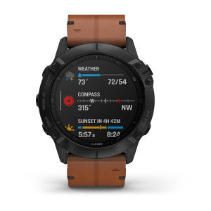 Часы Garmin Fenix 6X Sapphire Black DLC with Chestnut Leather Band