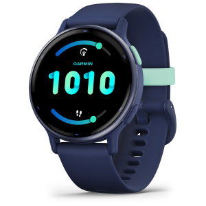 Garmin Vivoactive 5 Metallic Navy Aluminum Bezel with Navy Case and Silicone Band