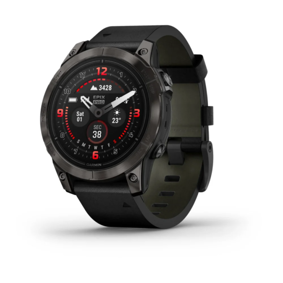 Смарт-часы Garmin epix Pro (Gen 2) – Sapphire Edition | 47 mm Carbon Grey Titanium DLC with Black Leather Band