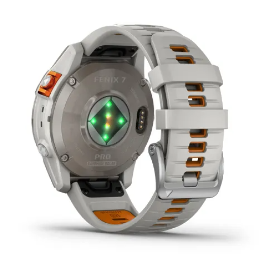 Смарт-часы Garmin Fenix 7 Pro – Sapphire Solar Edition Titanium with Fog Gray/Ember Orange Band