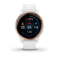 Venu 2S · Rose Gold · White Silicone Band
