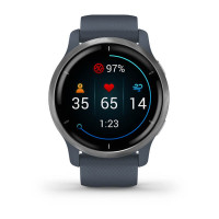 Garmin Venu 2 Silver Bezel with Granite Blue Case and Silicone Band