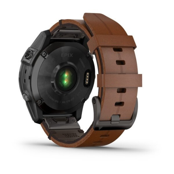 Garmin Epix 2 Sapphire - Black/Carbon Gray DLC Titanium with Chestnut leather band plus black silicone band
