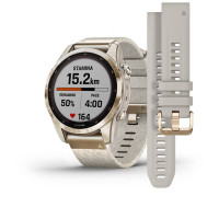 Garmin Fenix 7S Sapphire Solar Cream Gold Titanium w/Cream Tethered Nylon (includes light sand silicone band)