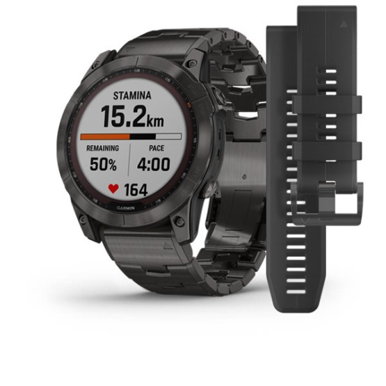 Garmin Fenix 7X Sapphire Solar Carbon Gray DLC Titanium with Titanium Band (includes black silicone band)