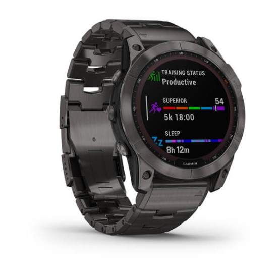 Garmin Fenix 7X Sapphire Solar Carbon Gray DLC Titanium with Titanium Band (includes black silicone band)