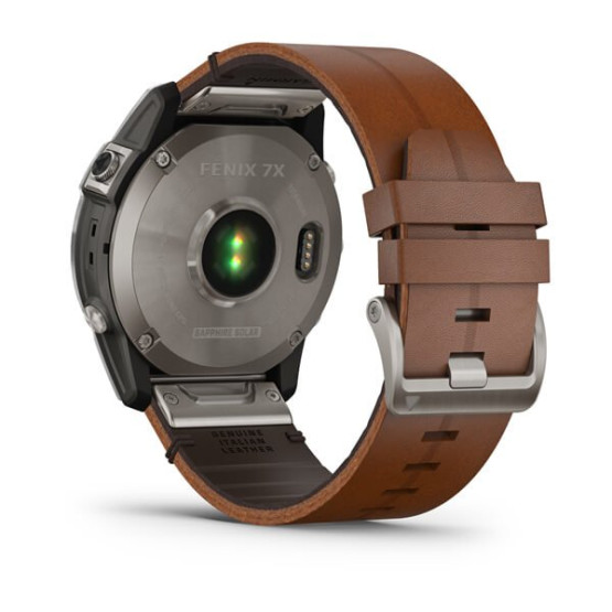 Garmin Fenix 7X Sapphire Solar Titanium with Chestnut Leather Band (includes graphite silicone band)