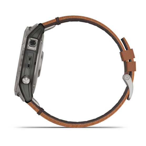 Garmin Fenix 7X Sapphire Solar Titanium with Chestnut Leather Band (includes graphite silicone band)
