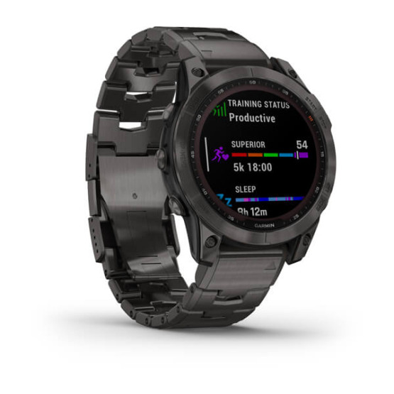 Garmin Fenix 7 Sapphire Solar Carbon Gray DLC Titanium with Titanium Band (includes black silicone band) Garmin Fenix 7 Sapphire Solar Carbon Gray DLC Titanium with Titanium Band (includes black silicone band)
