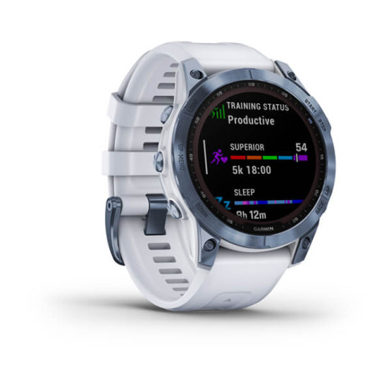 Garmin Fenix 7 Sapphire Solar Mineral Blue DLC Titanium with Whitestone Band Garmin Fenix 7 Sapphire Solar Mineral Blue DLC Titanium with Whitestone Band
