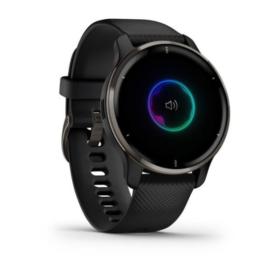Garmin Venu 2 Plus Slate Stainless Steel Bezel with Black Case and Silicone Band Garmin Venu 2 Plus Slate Stainless Steel Bezel with Black Case and Silicone Band