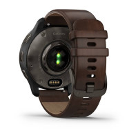 Garmin Venu 2 Plus Blue-Gray stainless Steel Bezel with Blue-Gray and Brown Leather Band