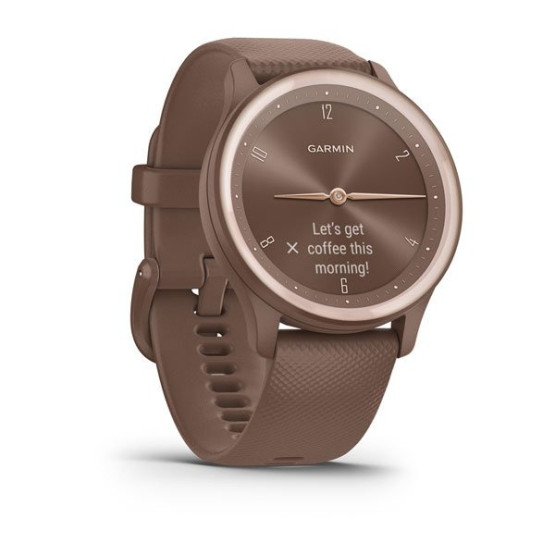Garmin Vivomove Sport Cocoa Case and Silicone Band with Peach Gold Accents