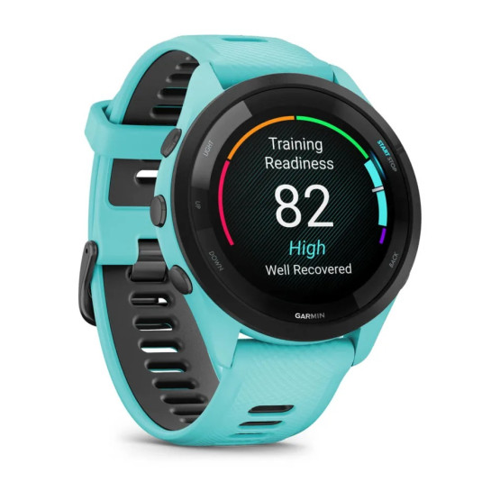 Garmin Forerunner 265 Black Bezel with Aqua Case and Aqua/Black Silicone Band Garmin Forerunner 265 Black Bezel with Aqua Case and Aqua/Black Silicone Band