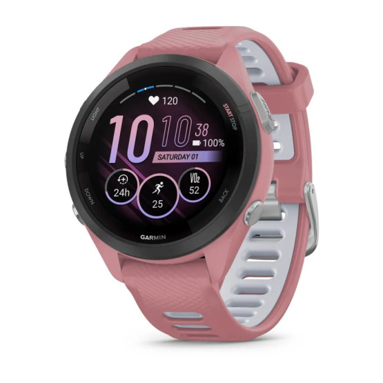 Garmin Forerunner 265S Black Bezel with Light Pink Case and Light Pink/Whitestone Silicone Band