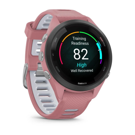 Garmin Forerunner 265S Black Bezel with Light Pink Case and Light Pink/Whitestone Silicone Band Garmin Forerunner 265S Black Bezel with Light Pink Case and Light Pink/Whitestone Silicone Band