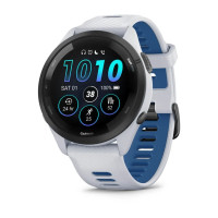 Garmin Forerunner 265 Black Bezel with Whitestone Case and Whitestone/Tidal Blue Silicone Band