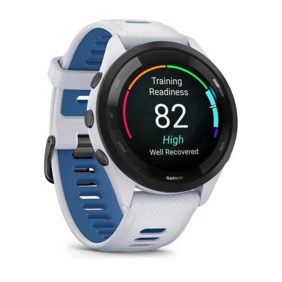 Garmin Forerunner 265 Black Bezel with Whitestone Case and Whitestone/Tidal Blue Silicone Band Garmin Forerunner 265 Black Bezel with Whitestone Case and Whitestone/Tidal Blue Silicone Band