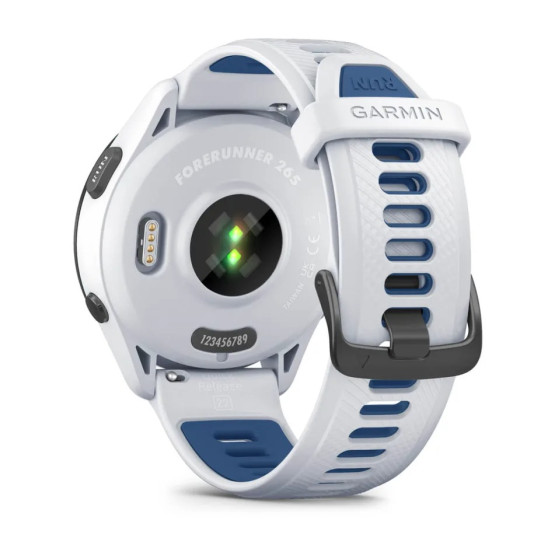 Garmin Forerunner 265 Black Bezel with Whitestone Case and Whitestone/Tidal Blue Silicone Band Garmin Forerunner 265 Black Bezel with Whitestone Case and Whitestone/Tidal Blue Silicone Band