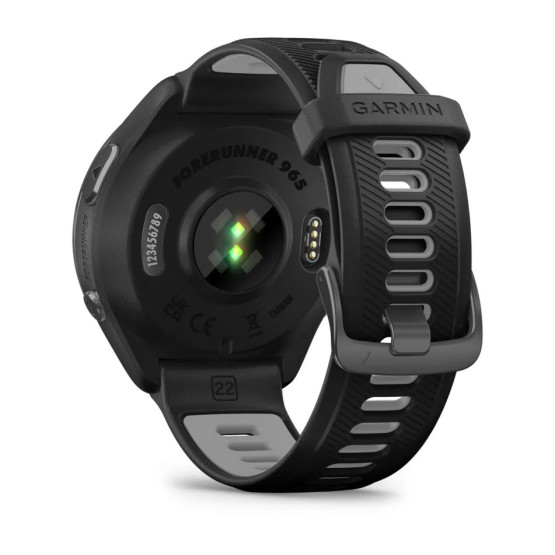 Garmin Forerunner 965 Carbon Gray DLC Titanium Bezel with Black Case and Black/Powder Gray Silicone Band