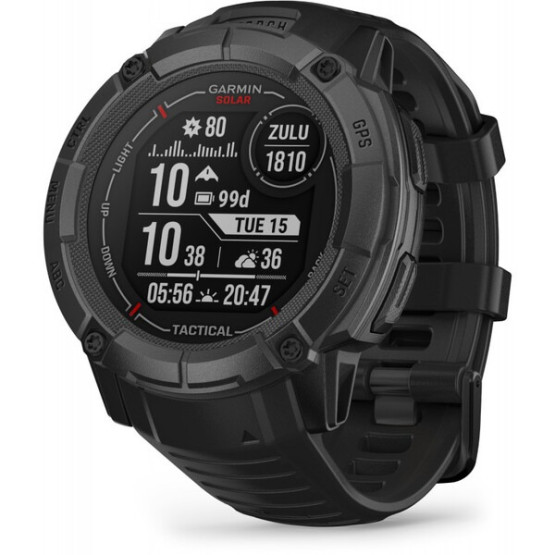 Тактический часы Garmin Instinct 2X Solar Tactical Edition – Black с чёрным силиконовым ремешком