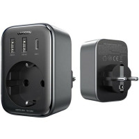 Мережевий зарядний пристрій з розеткою Ugreen CD314 GaN 30W 2USB-A+1USB-C+1AC Gray