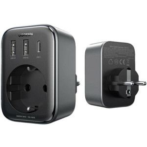 Сетевой зарядный устройство с розеткой Ugreen CD314 GaN 30W 2USB-A+1USB-C+1AC Gray